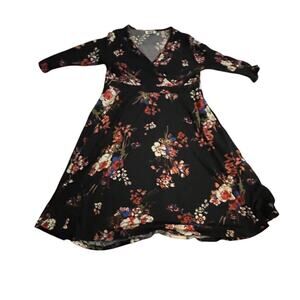 Kissmay - Black Floral Midi Dress - 18W - Whimsigoth Cottagecore Stretch - EUC